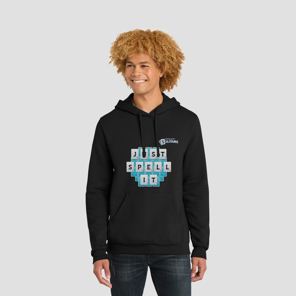 The "Just Spell It" Hoodie in Black by Wordscapes Solitaire