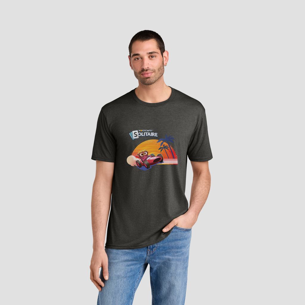 The Solitaire Sunset Tee in Heathered Charcoal by Wordscapes Solitaire