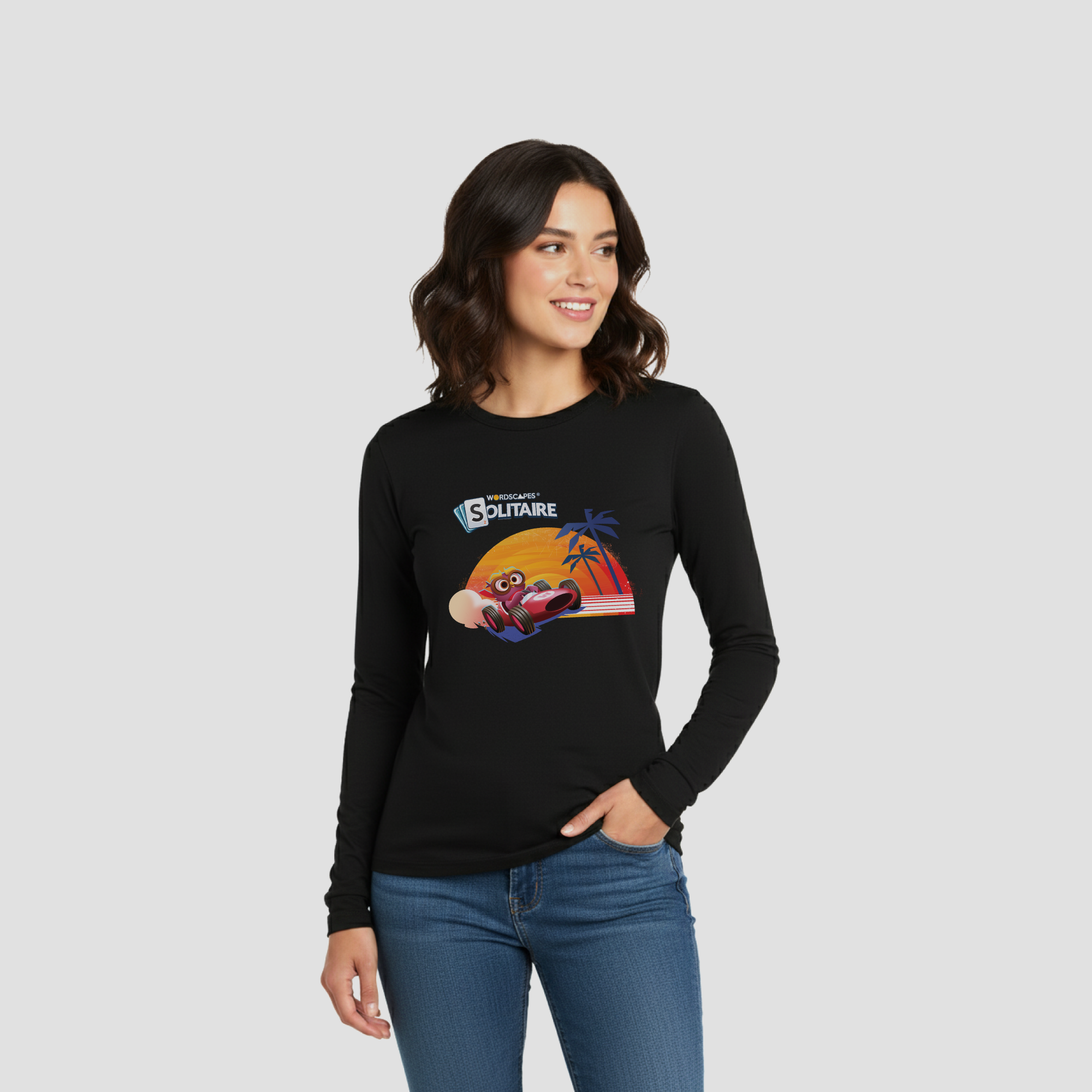 The Solitaire Sunset Long Sleeve Tee in Black by Wordscapes Solitaire
