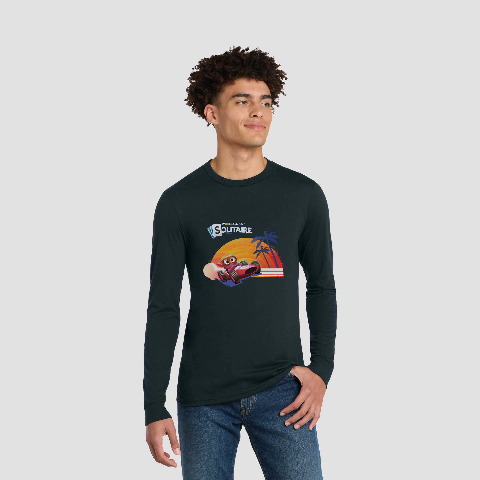 The Solitaire Sunset Long Sleeve Tee in New Navy by Wordscapes Solitaire