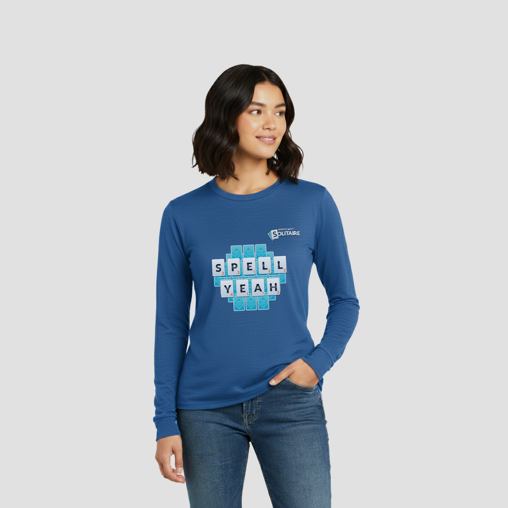 The "Spell Yeah" Long Sleeve Tee in Royal Frost by Wordscapes Solitaire
