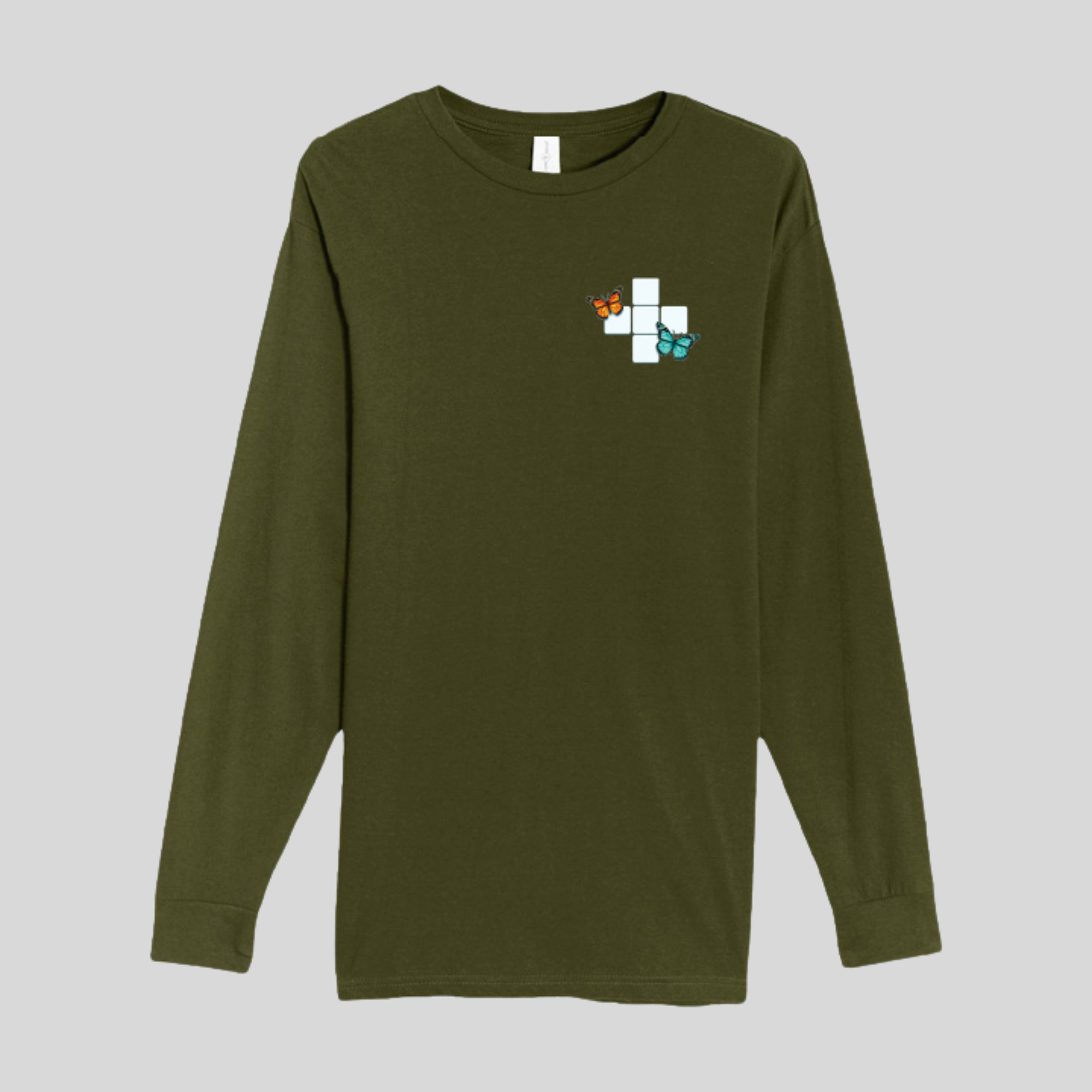 Butterfly Crossword Long Sleeve Tee in Army Green by Wordscapes