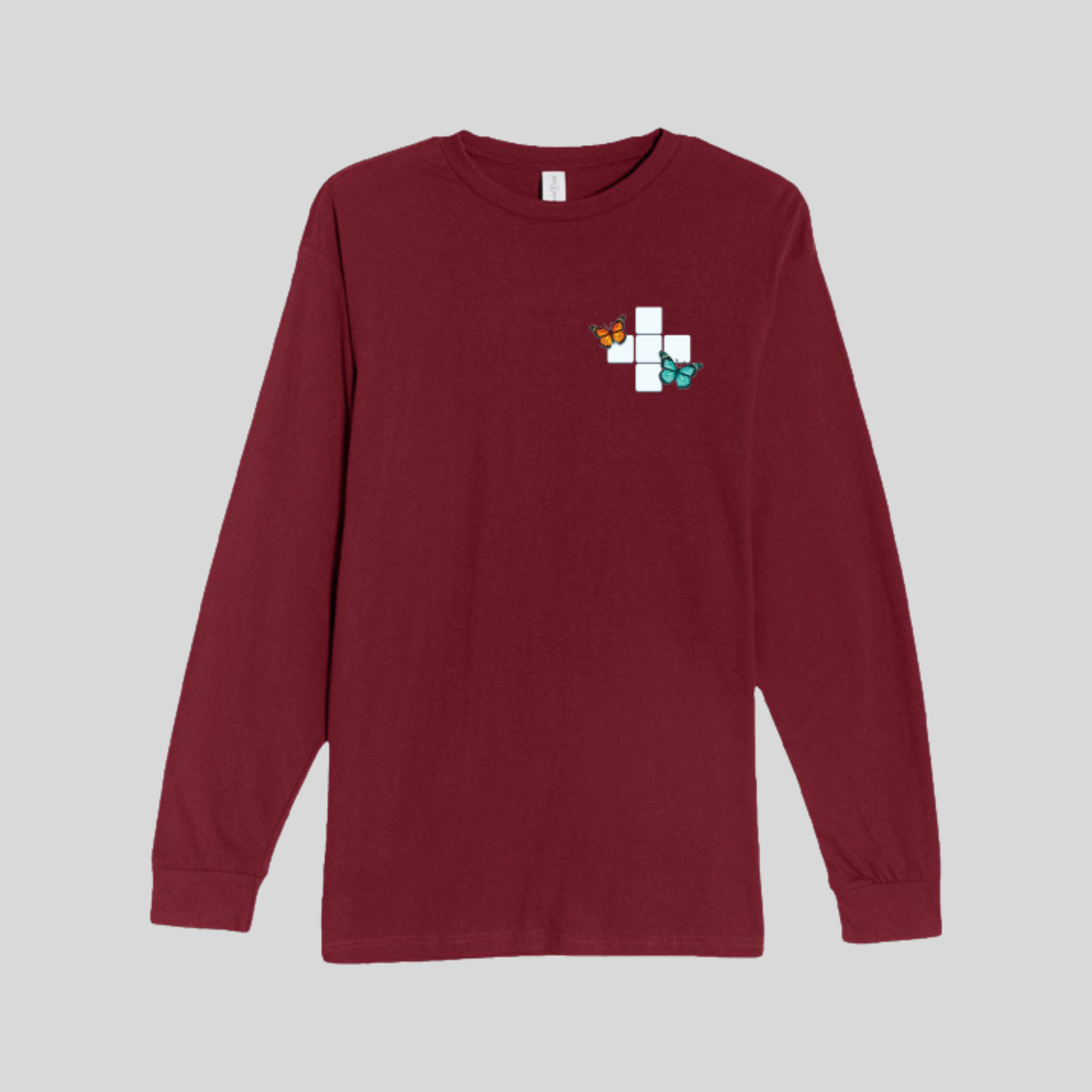 Butterfly Crossword Long Sleeve Tee in Burgundy by Wordscapes