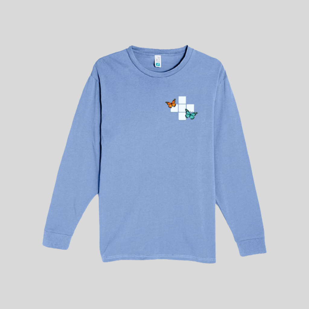 Butterfly Crossword Long Sleeve Tee in Colony Blue by Wordscapes