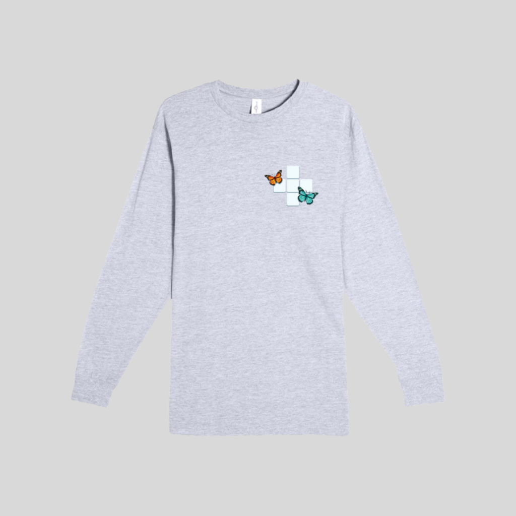 Butterfly Crossword Long Sleeve Tee in Heather Grey by Wordscapes