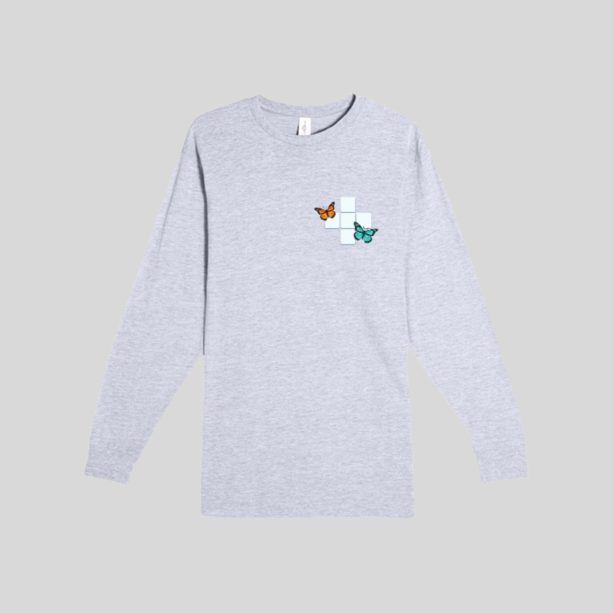 Butterfly Crossword Long Sleeve Tee in Heather Grey by Wordscapes