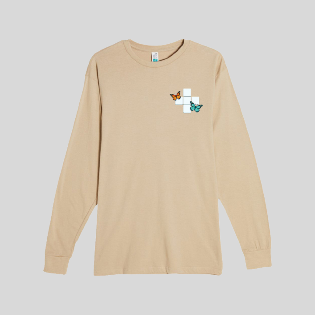 Butterfly Crossword Long Sleeve Tee in Mushroom by Wordscapes