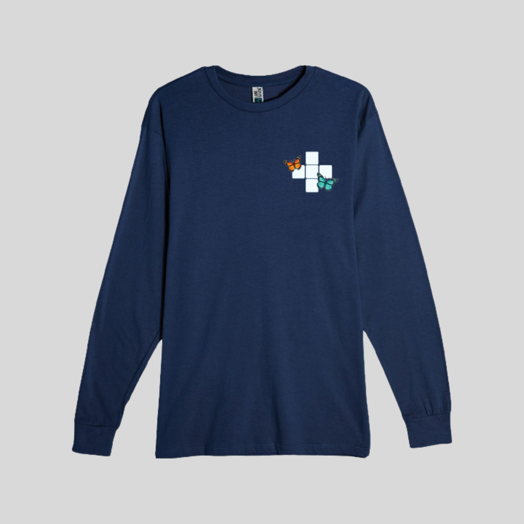 Butterfly Crossword Long Sleeve Tee in Navy Blue by Wordscapes