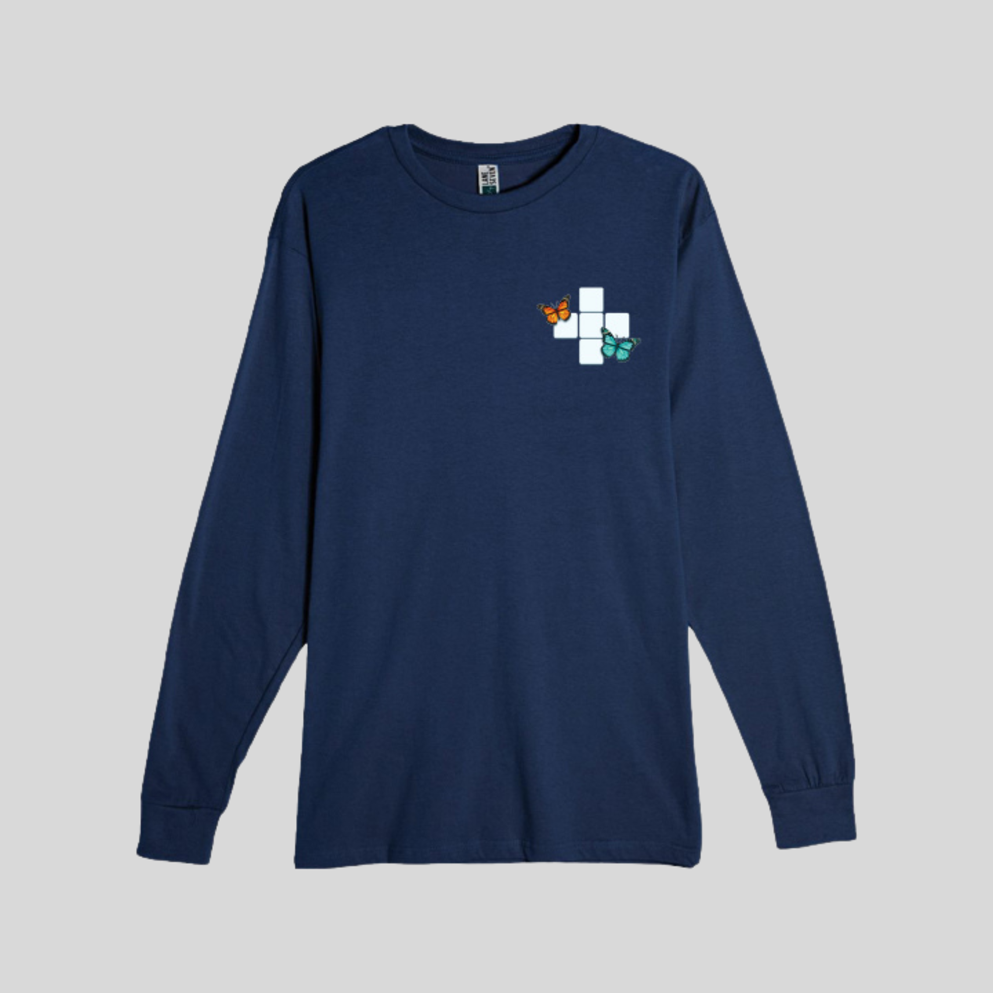 Butterfly Crossword Long Sleeve Tee in Navy Blue by Wordscapes