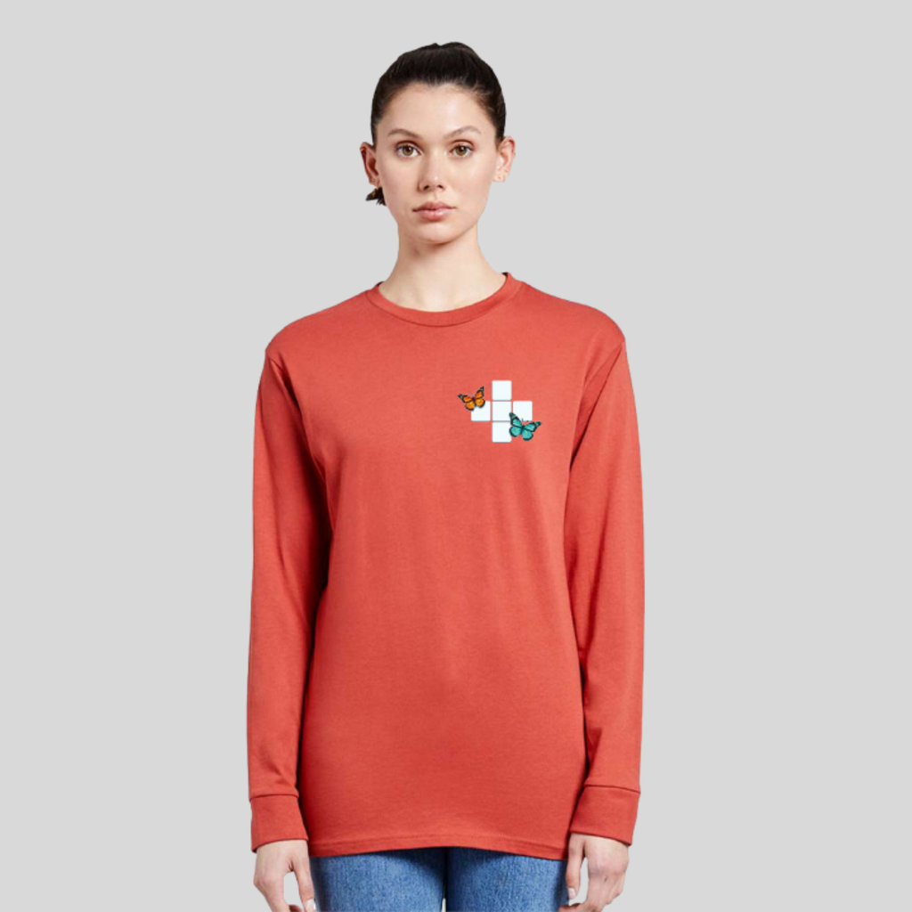 Butterfly Crossword Long Sleeve Tee in Paprika by Wordscapes