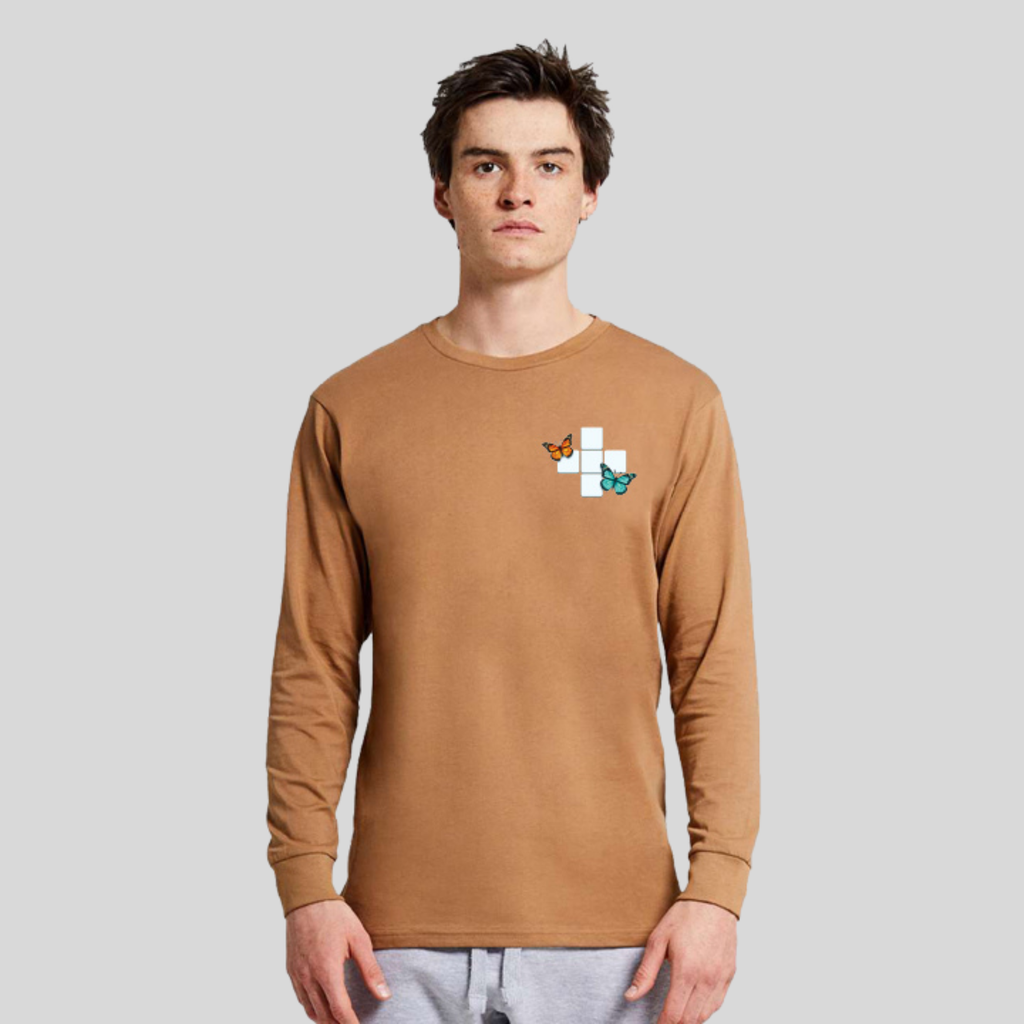 Butterfly Crossword Long Sleeve Tee in Toasted Coconut by Wordscapes