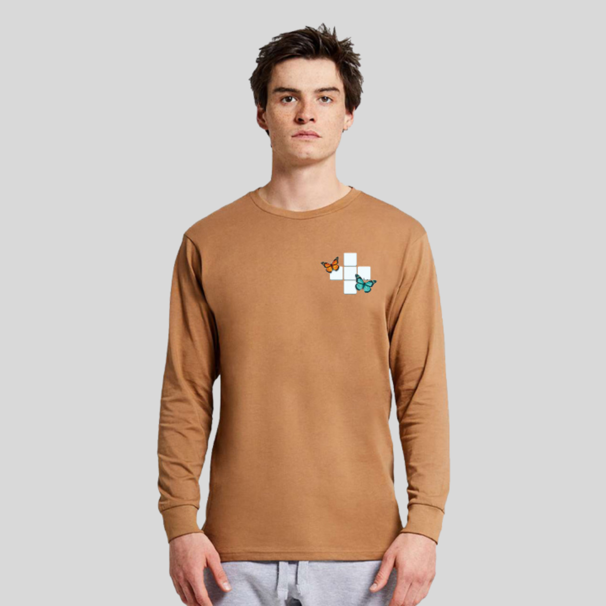 Butterfly Crossword Long Sleeve Tee in Toasted Coconut by Wordscapes