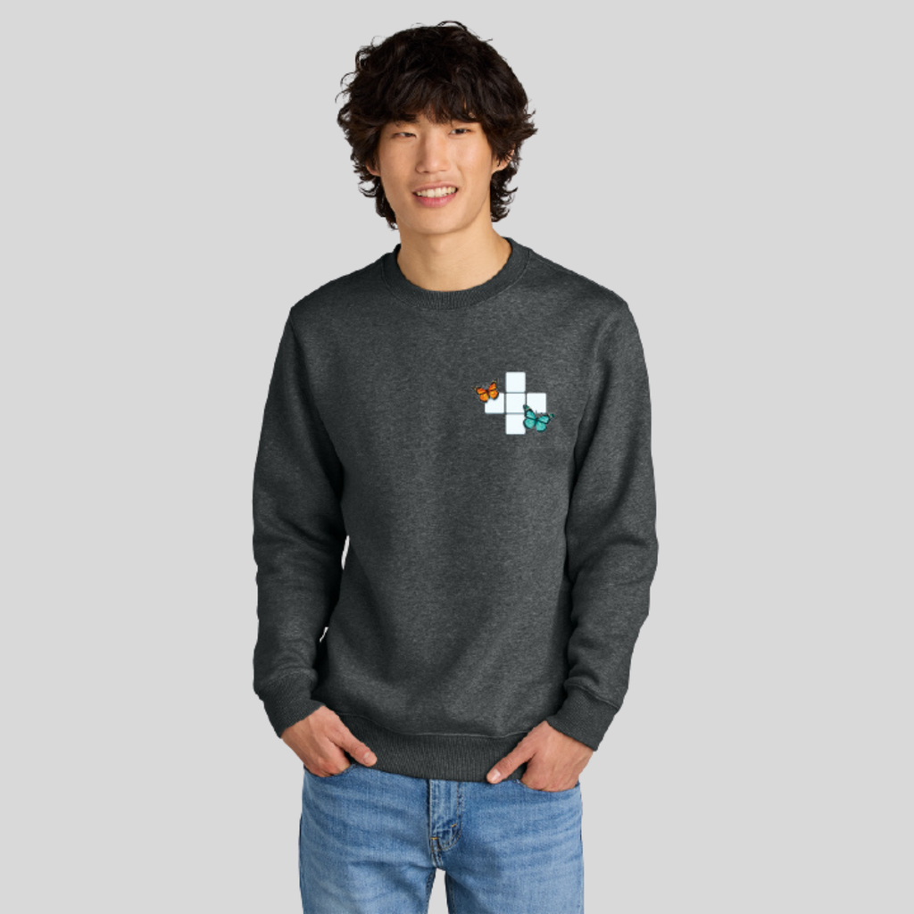 Butterfly Crossword Perfect Weight Fleece Crew in Heathered Charcoal by Wordscapes