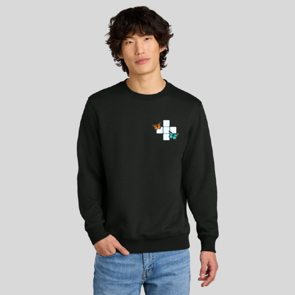 Butterfly Crossword Perfect Weight Fleece Crew in Jet Black by Wordscapes