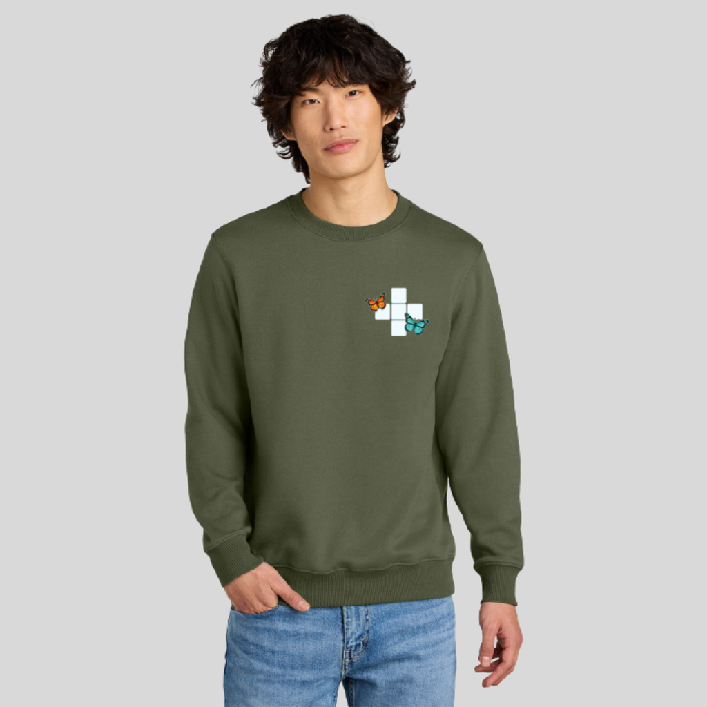Butterfly Crossword Perfect Weight Fleece Crew in Military Green by Wordscapes
