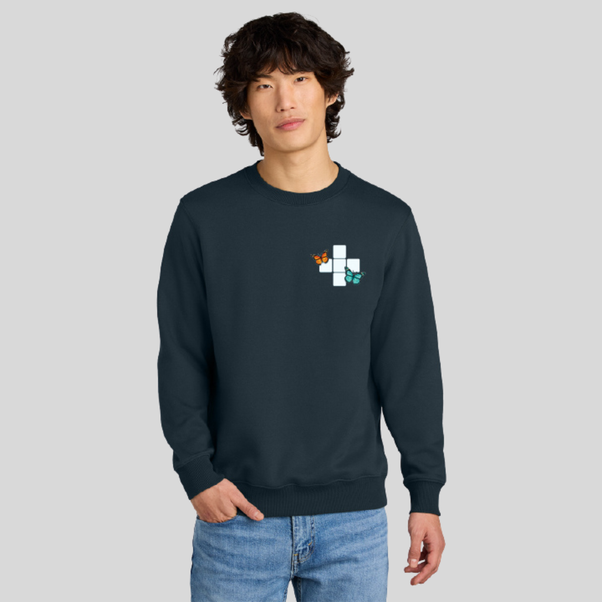 Butterfly Crossword Perfect Weight Fleece Crew in Navy Blue by Wordscapes