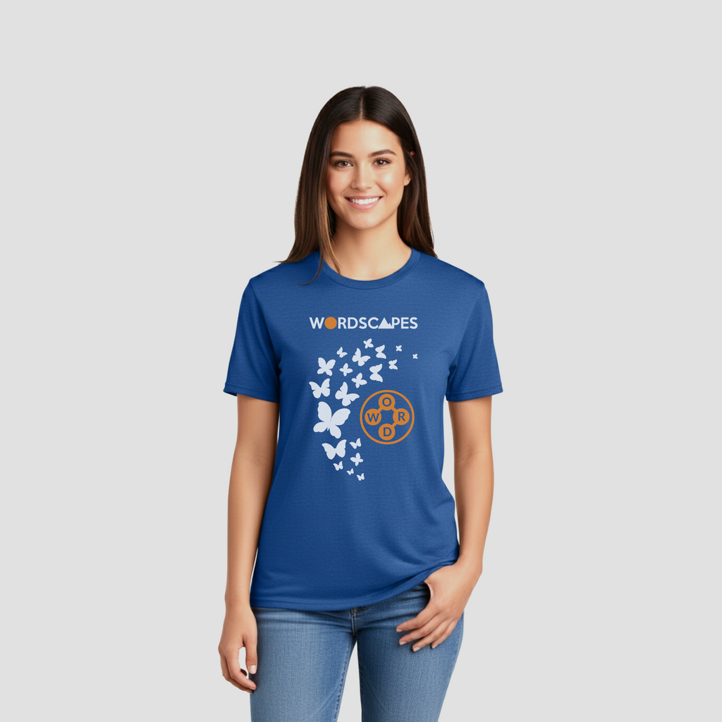 Female model in royal frost Flight Tee