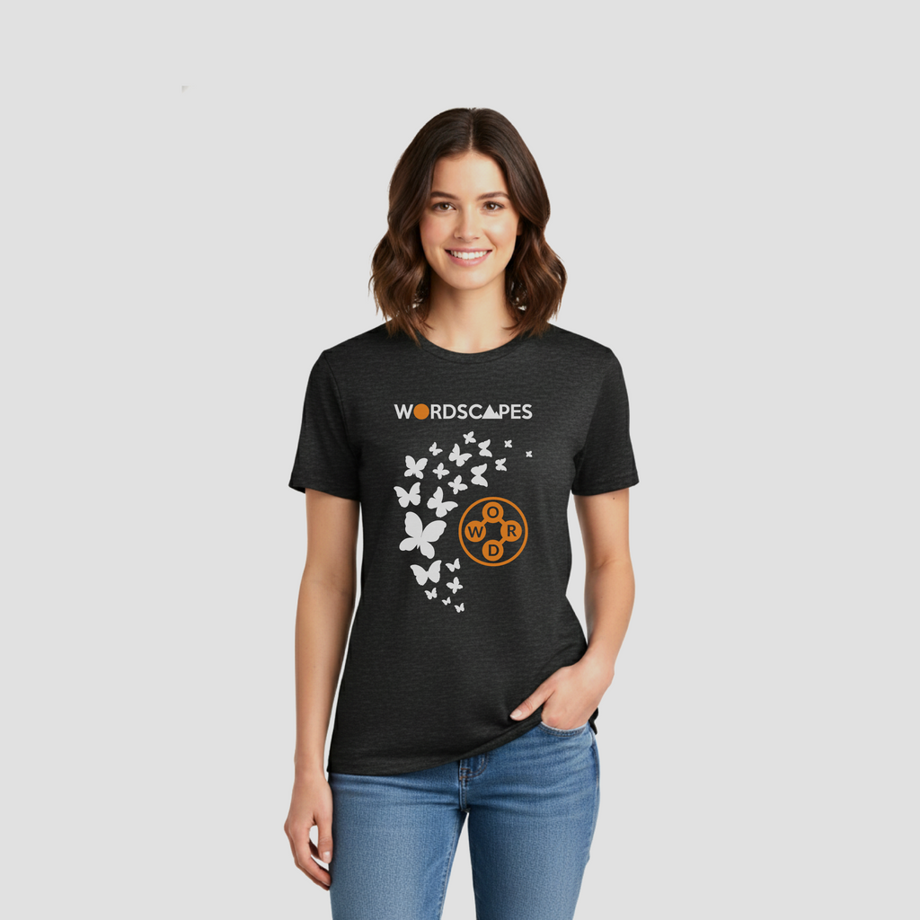 Female model in heathered charcoal Flight Tee