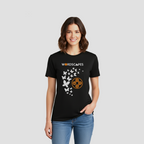 Female model in heathered charcoal Flight Tee