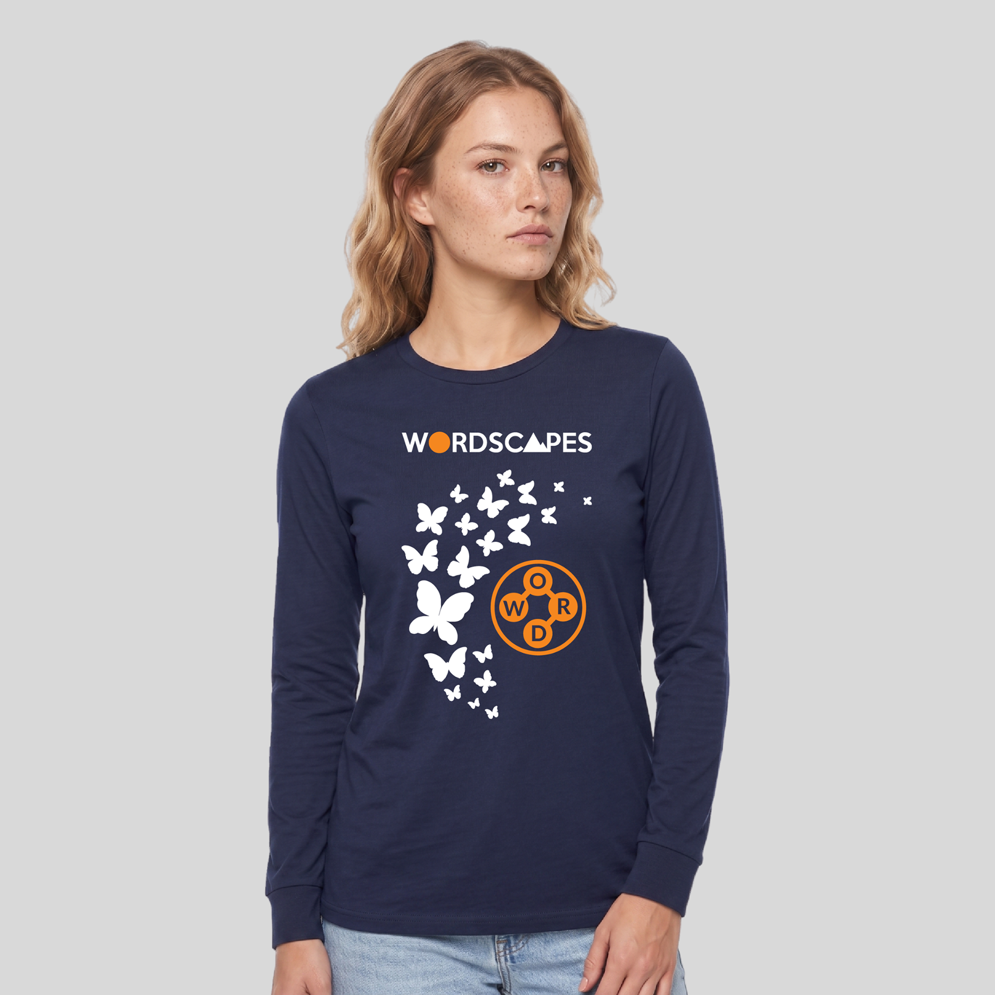 Wordscapes — The Flight Long Sleeve Tee in Navy Blue